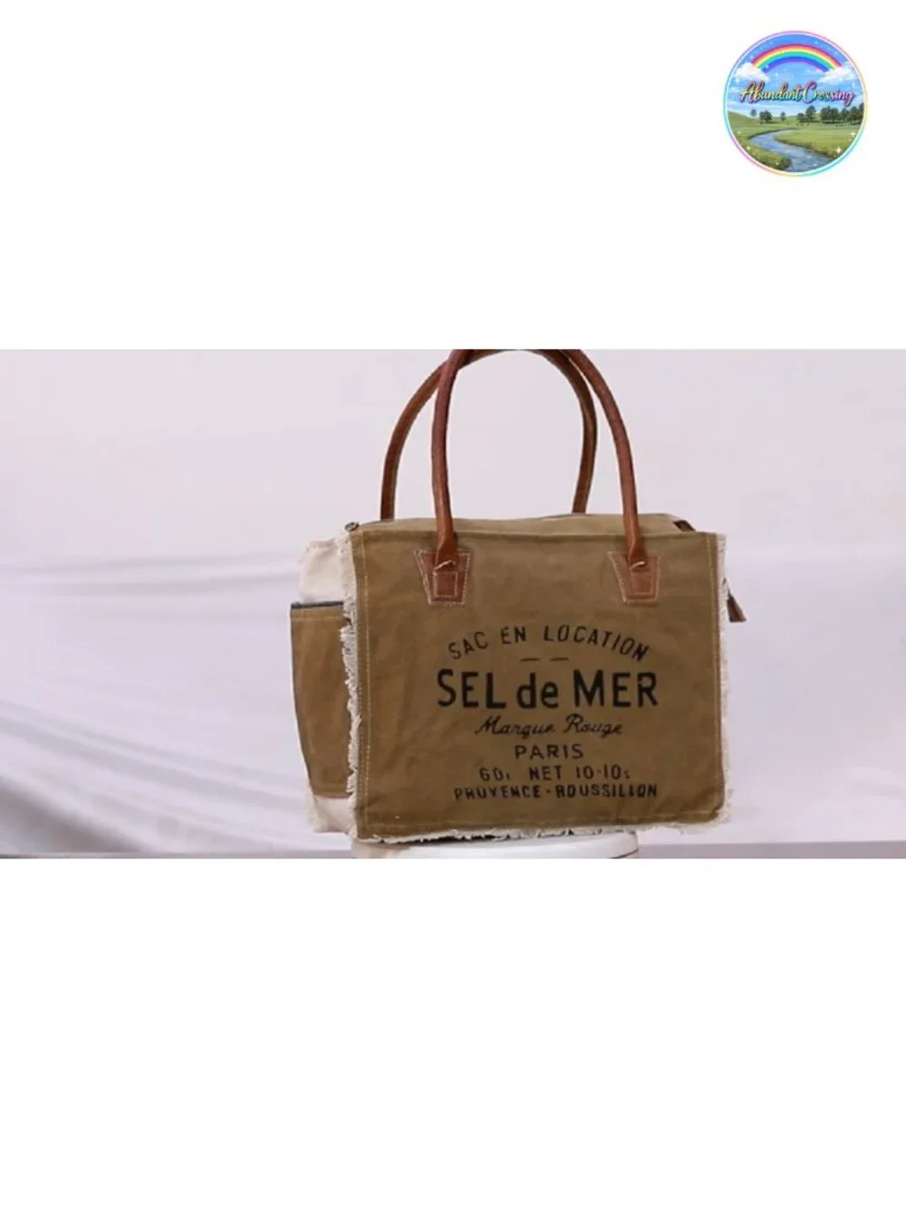 Vintage Distressed Canvas Tote Bag with Leather Handles